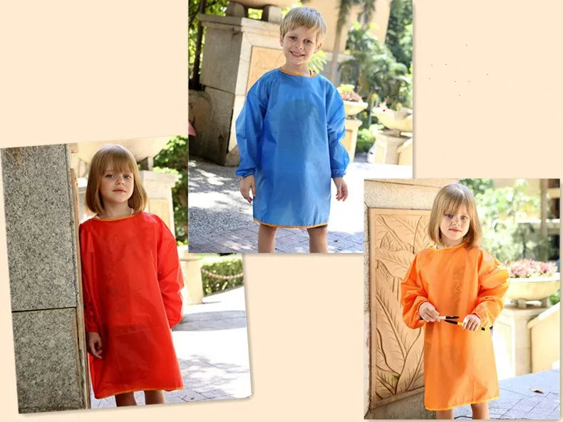 Children Long Sleeve Waterproof Apron for Kid School Art Craft Painting Kitchen Cook Baby Boy Girl Feeding Eat Smock DIY Drawing