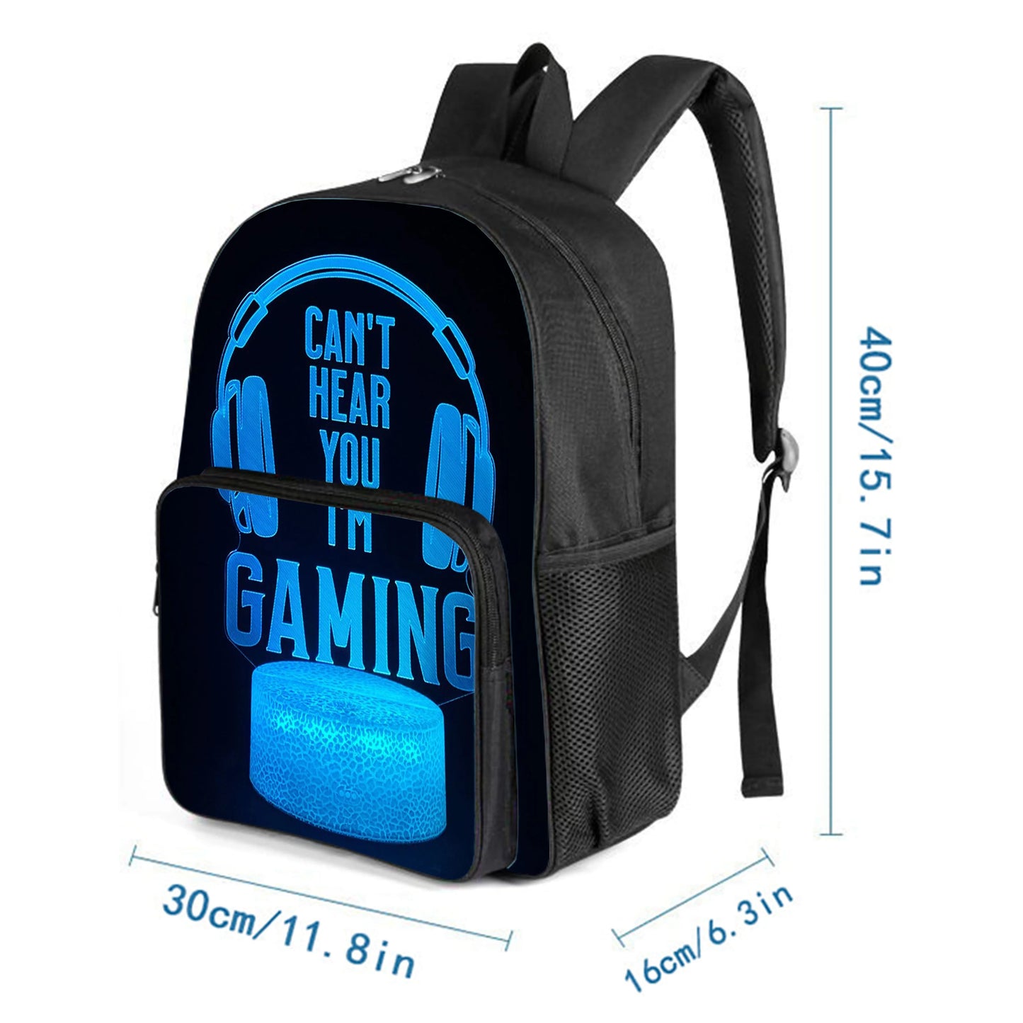Polyester Waterproof Headset Pattern Square Front Pocket Backpack Zipper Large Capacity Boys Girls Best Gift 3D Cartoon School