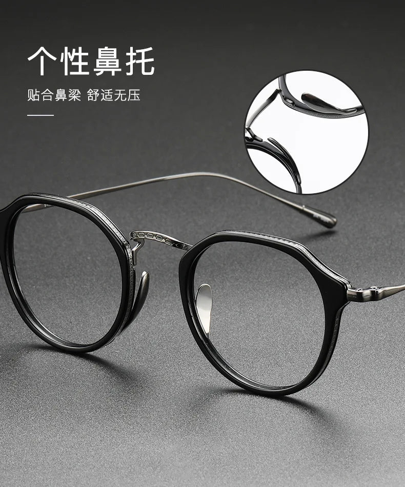Factory Direct Sales Best Business Pure Titanium Round Eyeglasses Frame Acetate Computer Blue Blocking Glasses for Men