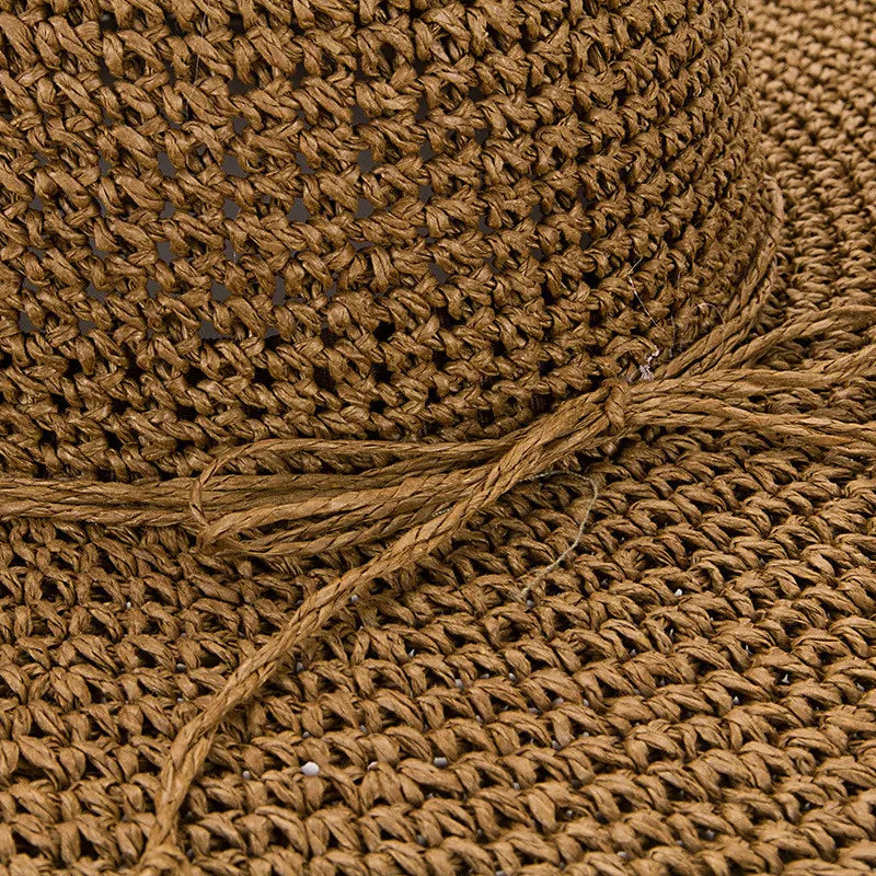 String Bow Floppy Breath Foldable Straw Beach Bucket Hat Wide Floppy Brim UV Sun Protection Caps For Summer Women