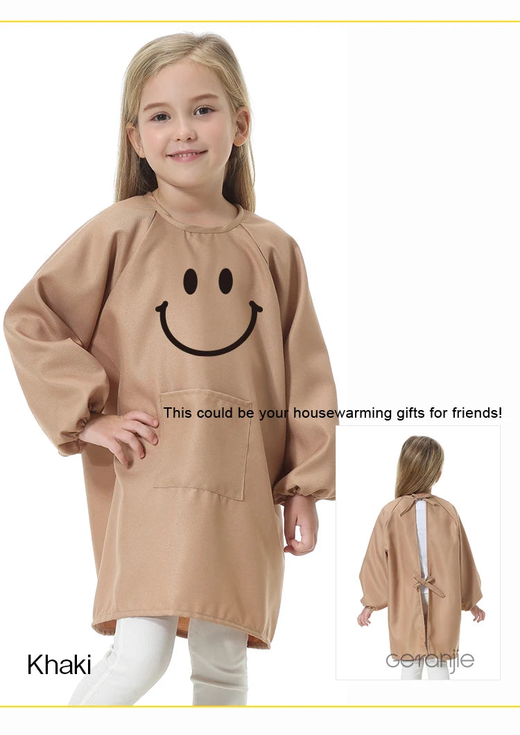 Children's Kitchen Cooking Baking Painting Clothes Polyester Kid Anti-Wear Smock Baby Eating Aprons Print LOGO