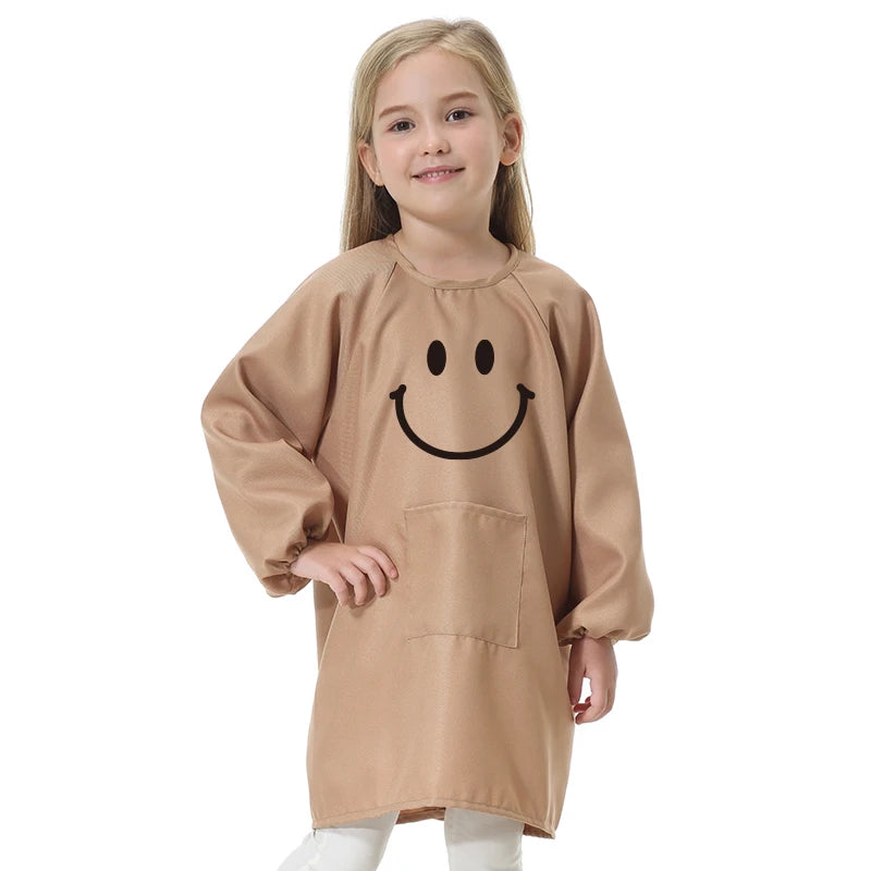 Children's Kitchen Cooking Baking Painting Clothes Polyester Kid Anti-Wear Smock Baby Eating Aprons Print LOGO