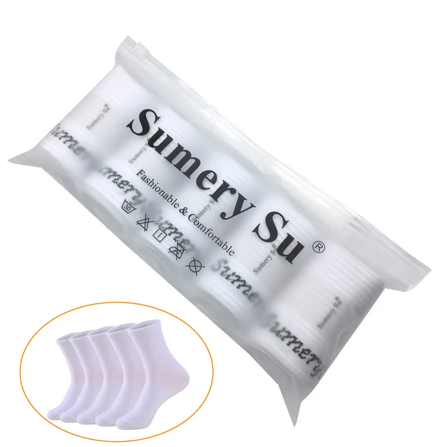 5 Pairs/Lot Socks Men Cotton Running Casual Thick Solid Compression Breathable Outdoor Travel Long High Crew Sock Male 4 Styles