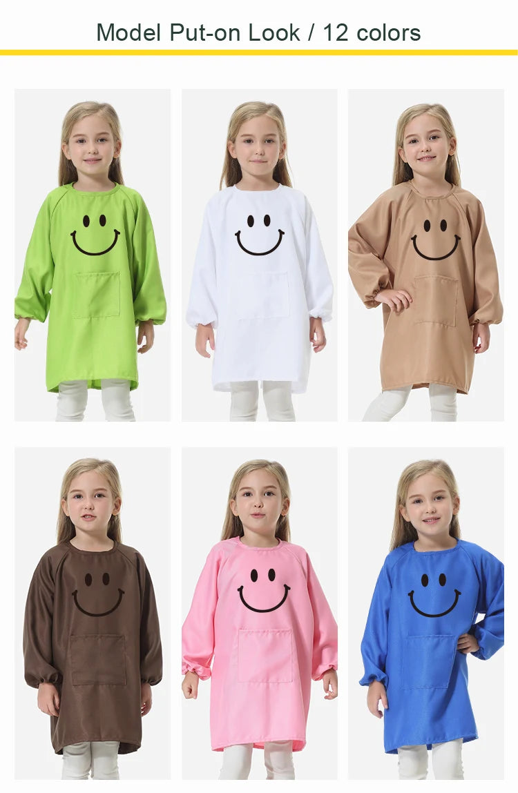 Children's Kitchen Cooking Baking Painting Clothes Polyester Kid Anti-Wear Smock Baby Eating Aprons Print LOGO