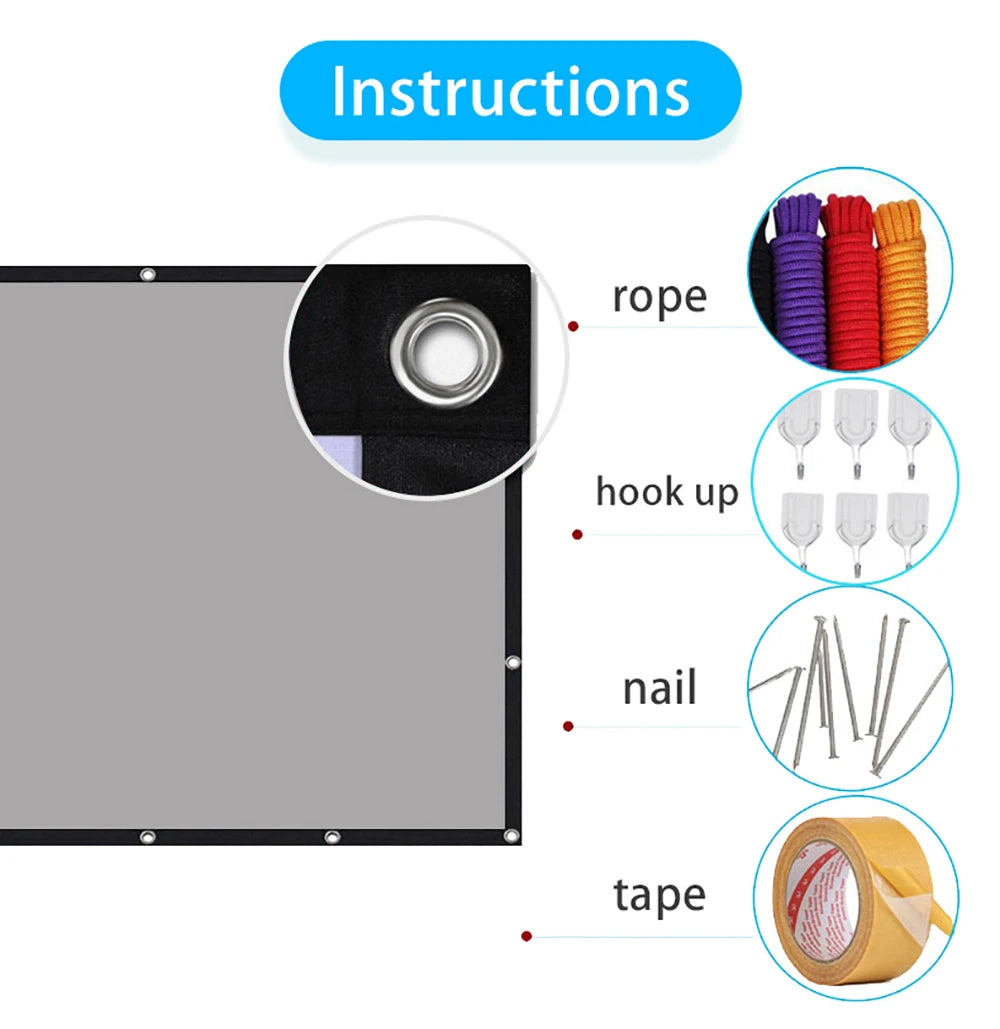 VEIDADZ Projector Screen Metal Grey Anti-Light 60-133 inch 30° Viewing Angle 16:9 Portable Reflective Screen Home Theatre Indoor