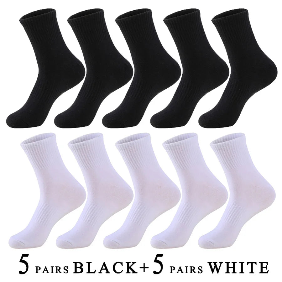 5 Pairs/Lot Socks Men Cotton Running Casual Thick Solid Compression Breathable Outdoor Travel Long High Crew Sock Male 4 Styles