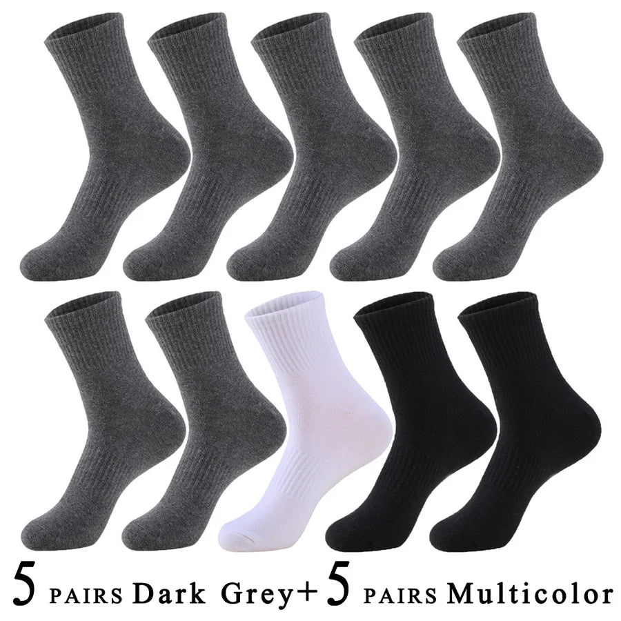 5 Pairs/Lot Socks Men Cotton Running Casual Thick Solid Compression Breathable Outdoor Travel Long High Crew Sock Male 4 Styles