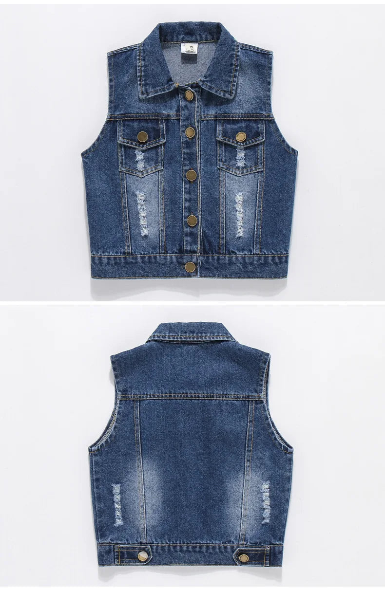 Fashion Casual Kids Boys Denim Vest Waistcoats Baby Girls Classic Denim Coats Spring Autumn Short Jackets Clothin Fit 2-7 Yearsg