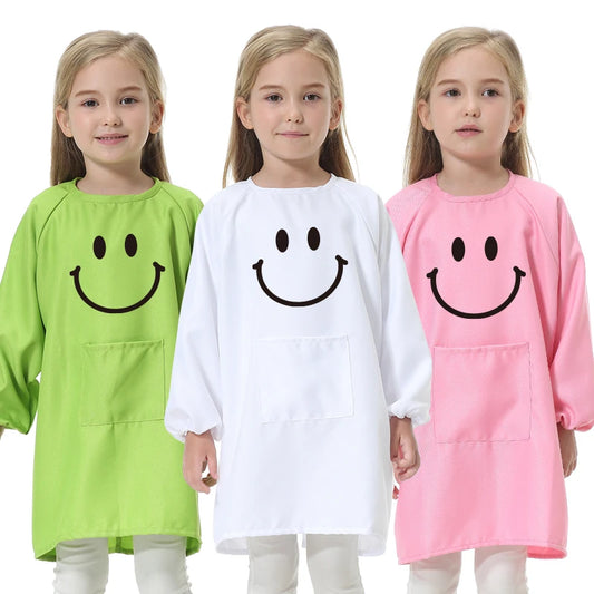 Children's Kitchen Cooking Baking Painting Clothes Polyester Kid Anti-Wear Smock Baby Eating Aprons Print LOGO