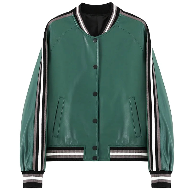 Pudi Women Genuine Leather Jacket Coat 2021 Spring Female Real Sheep Leather Baseball Jackets Coats CT103