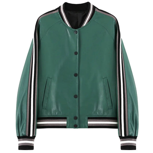 Pudi Women Genuine Leather Jacket Coat 2021 Spring Female Real Sheep Leather Baseball Jackets Coats CT103