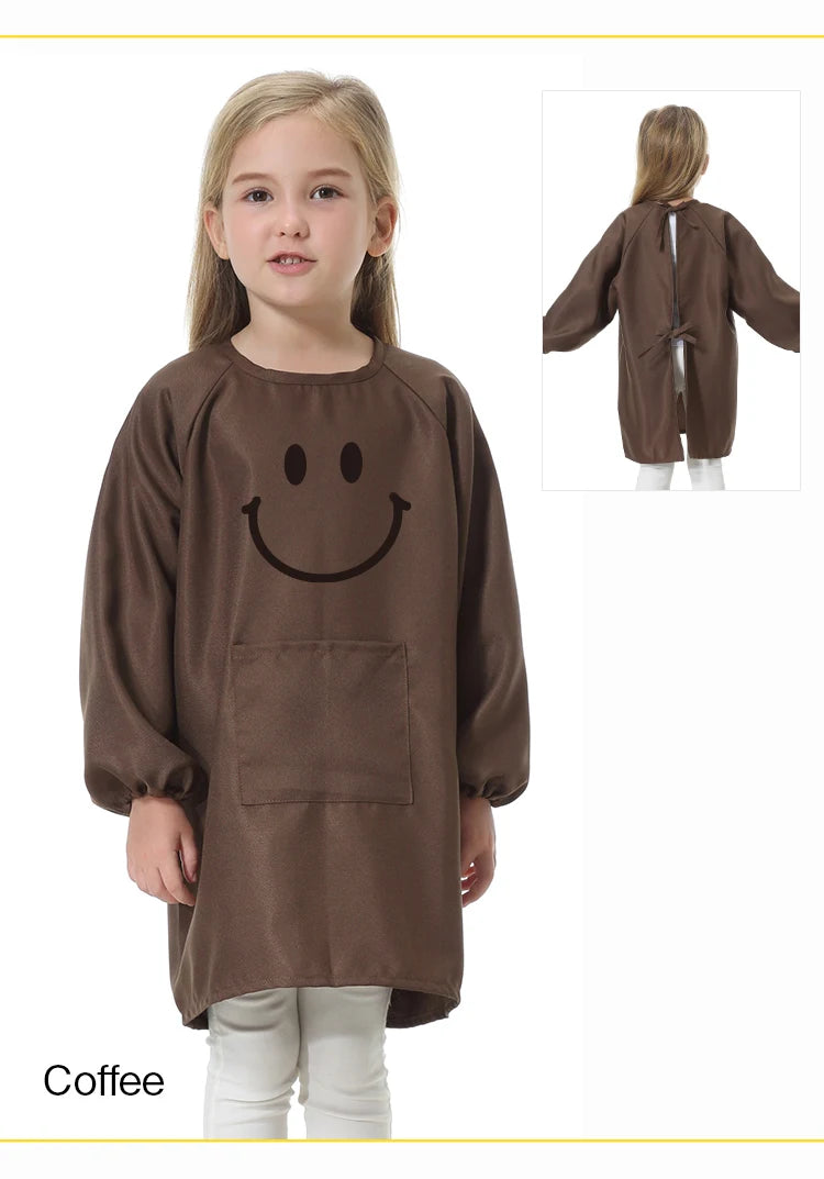 Children's Kitchen Cooking Baking Painting Clothes Polyester Kid Anti-Wear Smock Baby Eating Aprons Print LOGO