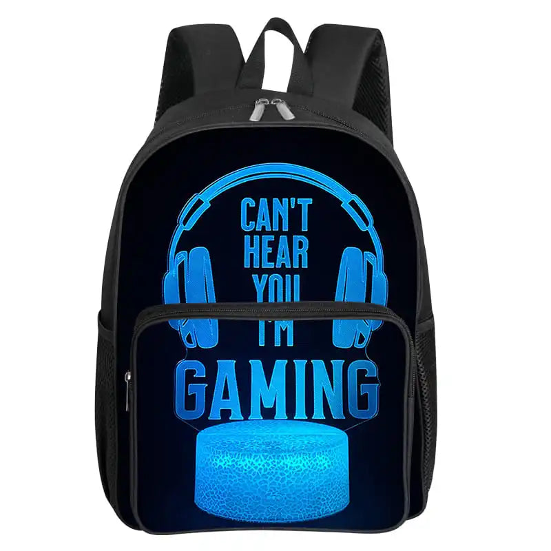 Polyester Waterproof Headset Pattern Square Front Pocket Backpack Zipper Large Capacity Boys Girls Best Gift 3D Cartoon School