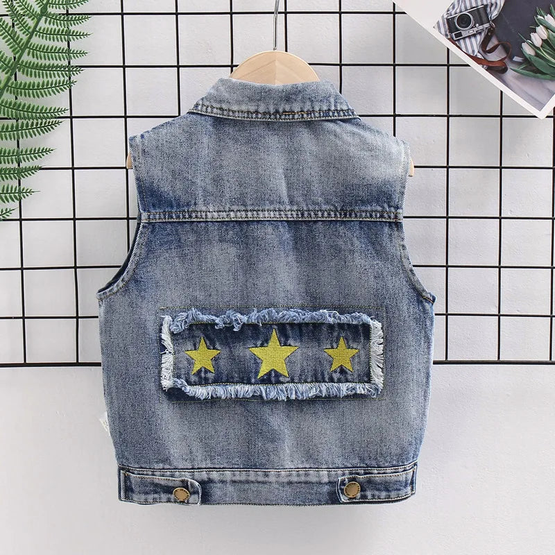 Fashion Casual Kids Boys Denim Vest Waistcoats Baby Girls Classic Denim Coats Spring Autumn Short Jackets Clothin Fit 2-7 Yearsg