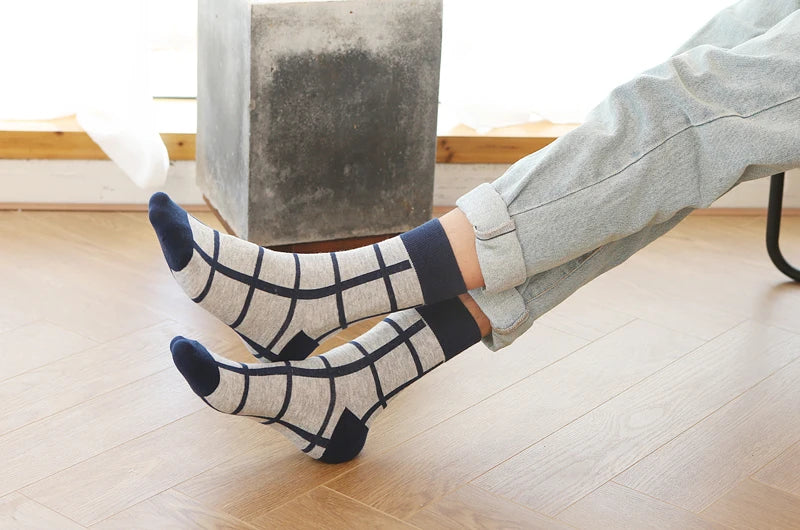 5Pair-pack New Men's Socks Colorful Grid Sock Casual Business High Quality Happy Combed Cotton Socks Fashion Gentleman Socks Men