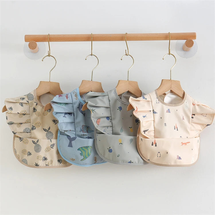 Baby Bibs INS Nordic Style Angel Feed Pocket Burp Girl Boy Infant Meals Bib Waterproof Easy Clean Cute Elephant Bibs Soft PU
