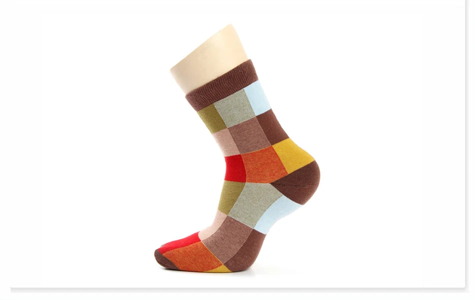 5 Pairs Combed Cotton Men's Socks Compression Socks Fashion Colorful Square Stripe Happy Dress Socks Men Size 39-45