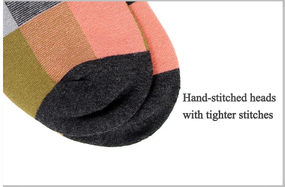 5 Pairs Combed Cotton Men's Socks Compression Socks Fashion Colorful Square Stripe Happy Dress Socks Men Size 39-45