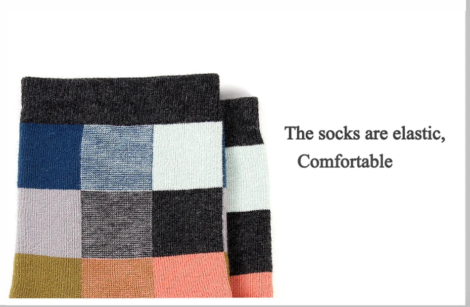 5 Pairs Combed Cotton Men's Socks Compression Socks Fashion Colorful Square Stripe Happy Dress Socks Men Size 39-45