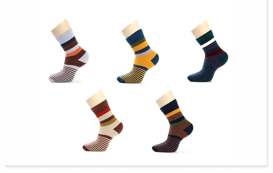 5 Pairs Combed Cotton Men's Socks Compression Socks Fashion Colorful Square Stripe Happy Dress Socks Men Size 39-45