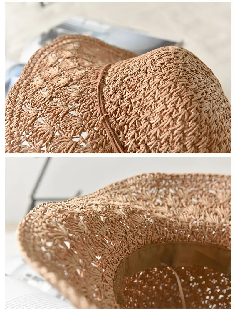Good Quality Hand Hook Parent-child Straw Sun Hat Women Children's New Bowknot Shade Hat Sunscreen Foldable Beach Hat GH-656