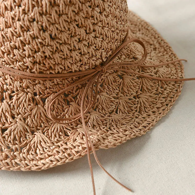 Good Quality Hand Hook Parent-child Straw Sun Hat Women Children's New Bowknot Shade Hat Sunscreen Foldable Beach Hat GH-656
