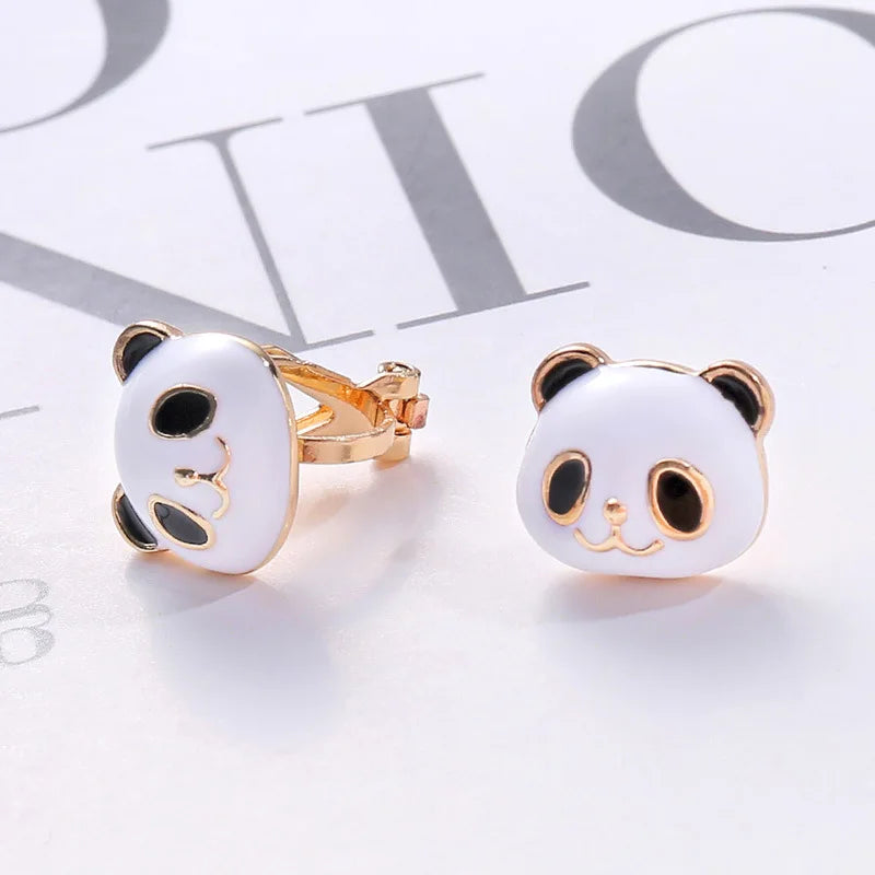 JIOFREE Korea Style Cartoon panda clip on earrings non pierced earrings ear clips Ear Cuff For Women party