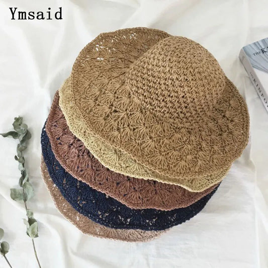 Women Raffia Straw Hat Summer Handmade Floppy Ladies Visor Hat Foldable Panama Beach Anti-UV Sun Hat