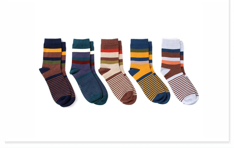 5 Pairs Combed Cotton Men's Socks Compression Socks Fashion Colorful Square Stripe Happy Dress Socks Men Size 39-45