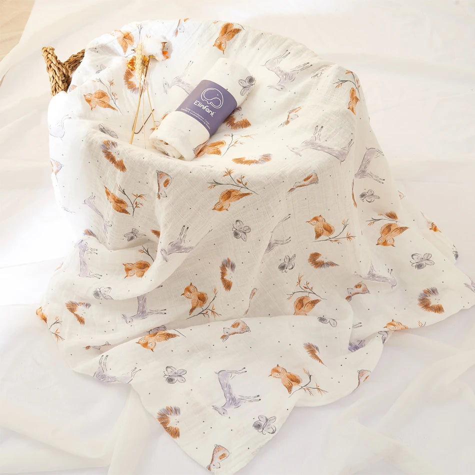 Elinfant 100% cotton 120*110cm 2 Layers Newborn Baby Bath Towel Wrap Muslin Swaddle Blankets Wholesale Dropshipping