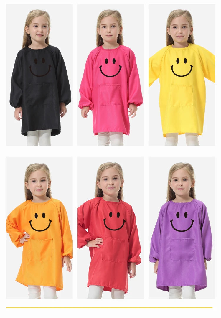 Children's Kitchen Cooking Baking Painting Clothes Polyester Kid Anti-Wear Smock Baby Eating Aprons Print LOGO