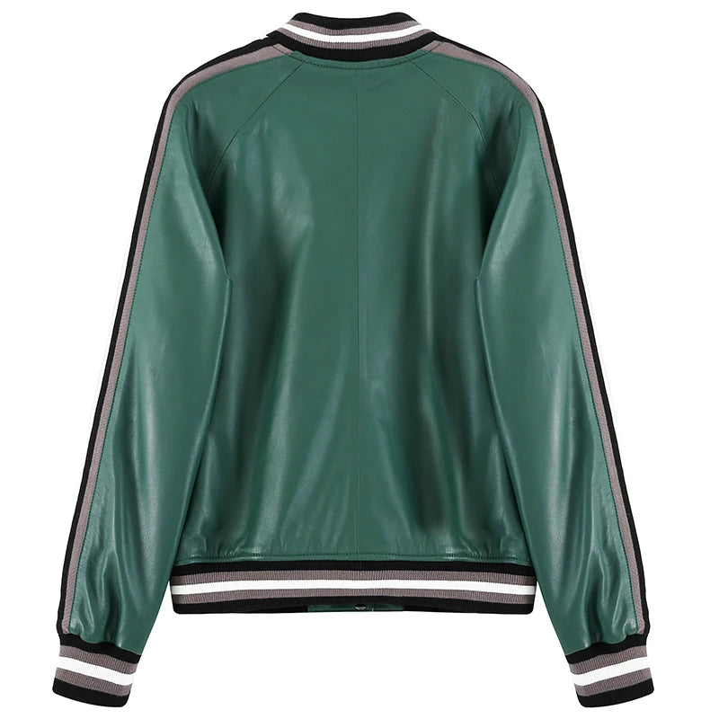 Pudi Women Genuine Leather Jacket Coat 2021 Spring Female Real Sheep Leather Baseball Jackets Coats CT103