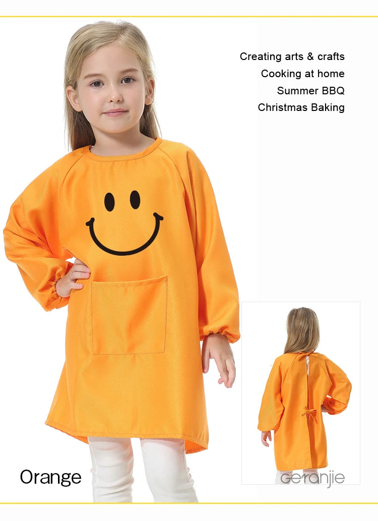 Children's Kitchen Cooking Baking Painting Clothes Polyester Kid Anti-Wear Smock Baby Eating Aprons Print LOGO