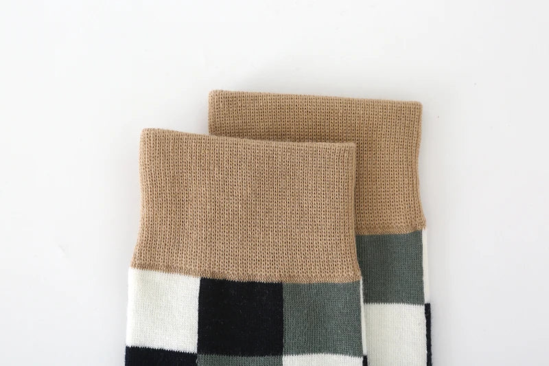 5Pair-pack New Men's Socks Colorful Grid Sock Casual Business High Quality Happy Combed Cotton Socks Fashion Gentleman Socks Men