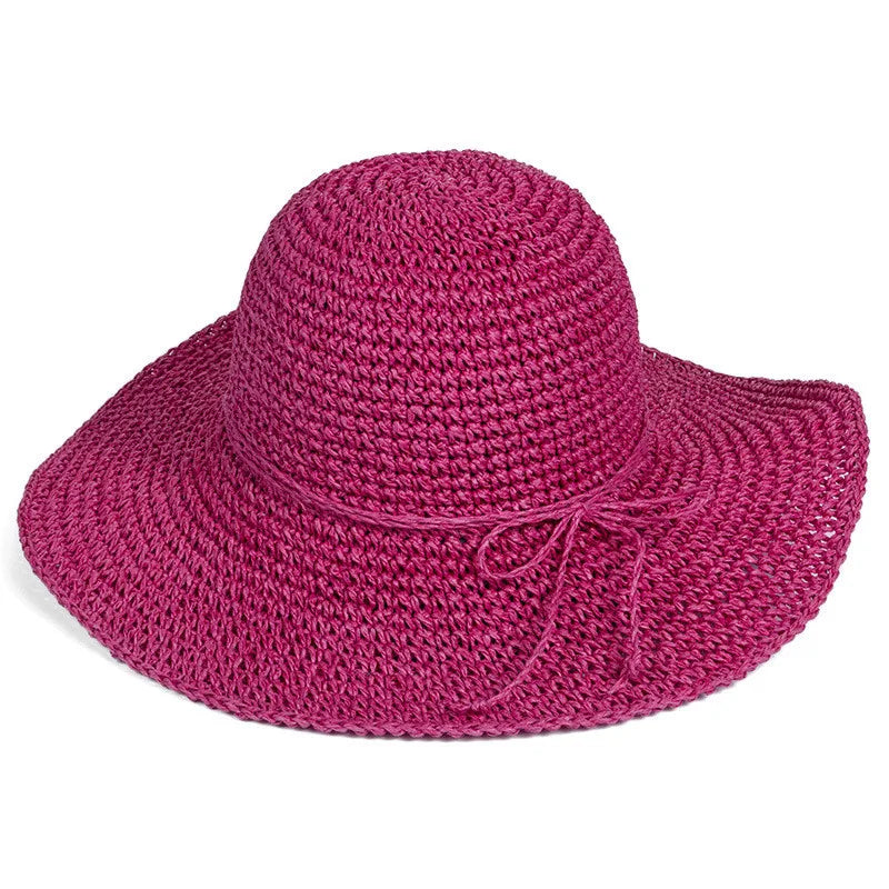 String Bow Floppy Breath Foldable Straw Beach Bucket Hat Wide Floppy Brim UV Sun Protection Caps For Summer Women