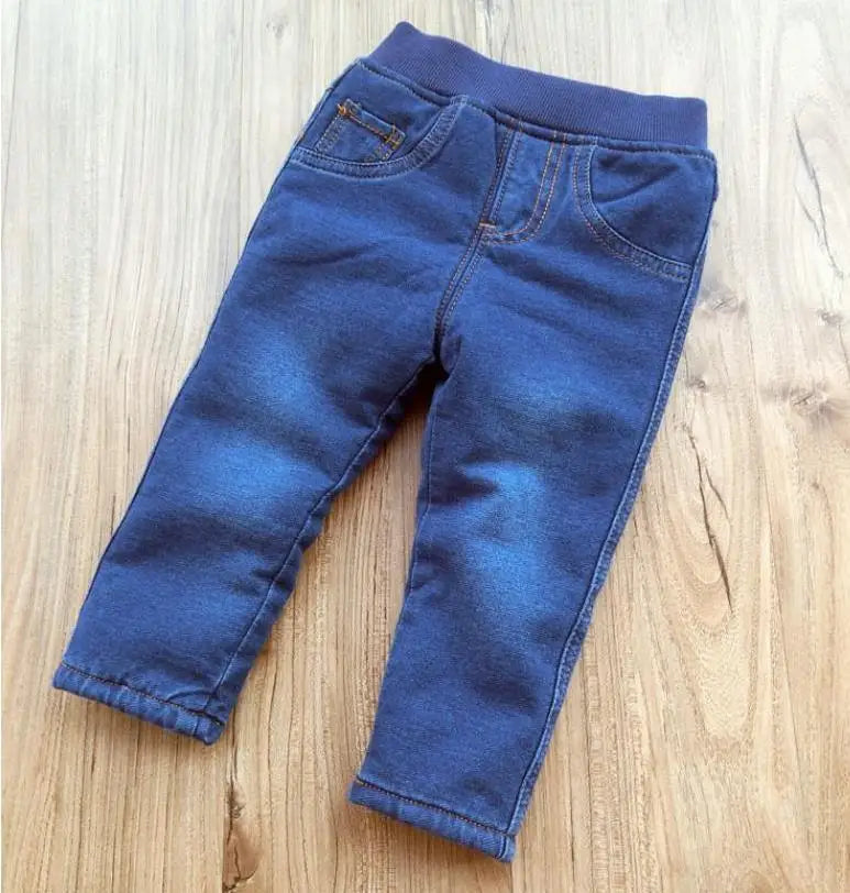 2024 New High quality thick winter warm cashmere kids baby pants Boys Girls children' cotton trousers children jeans1-6Y