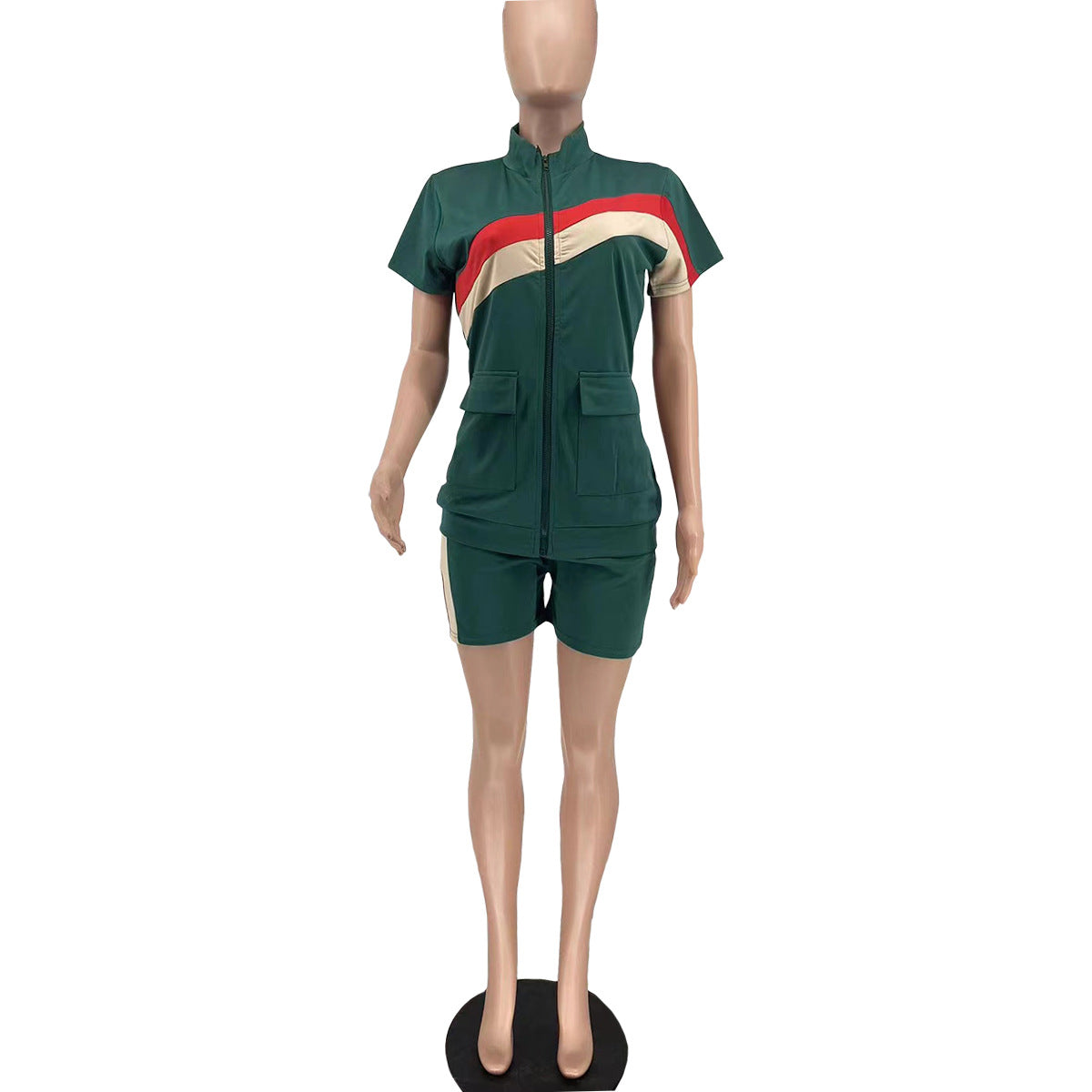 CM.YAYA Patchwork Fashion Women's Set Short Sleeve Track Top and Shorts Suit 2023 Sweatsuit Two 2 Piece Set Outfit Tracksuit