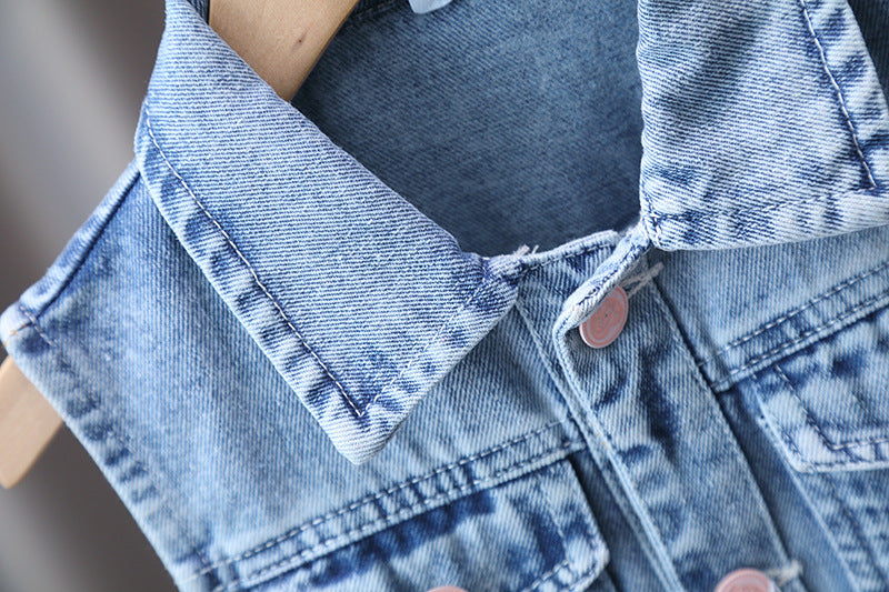 Kids Casual Vest Girl Denim Vest Light Blue Jeans Jacket Autumn Sleeveless Loose Short Coat Children Waistcoats