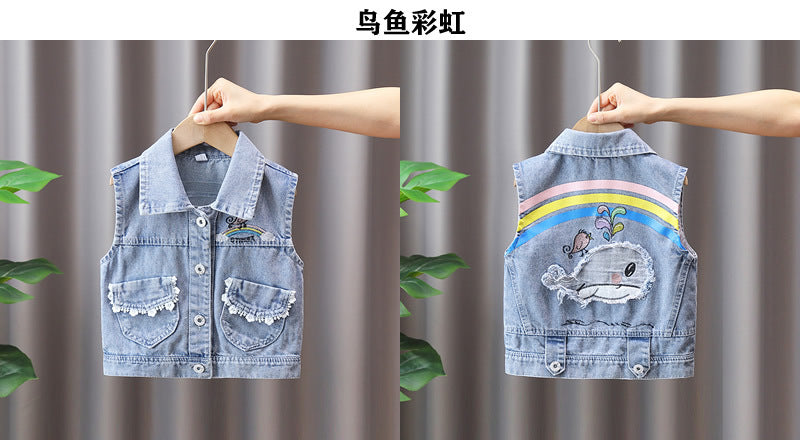 Kids Casual Vest Girl Denim Vest Light Blue Jeans Jacket Autumn Sleeveless Loose Short Coat Children Waistcoats