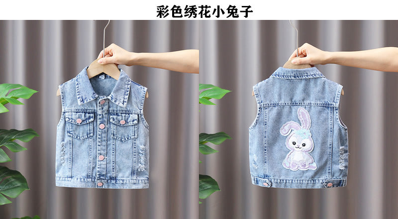 Kids Casual Vest Girl Denim Vest Light Blue Jeans Jacket Autumn Sleeveless Loose Short Coat Children Waistcoats
