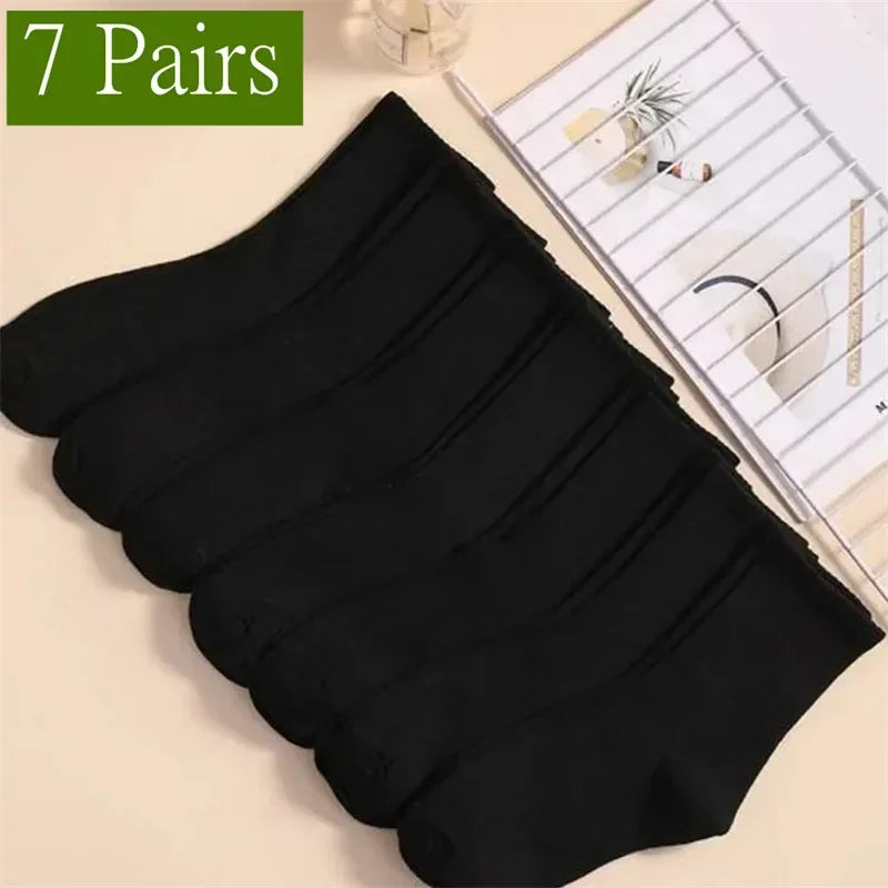 Mid Length Socks Women Classic Black White Solid Color Fashionable Casual Sports Absorbing Breathable Men Socks 1/7/10/20 Pairs