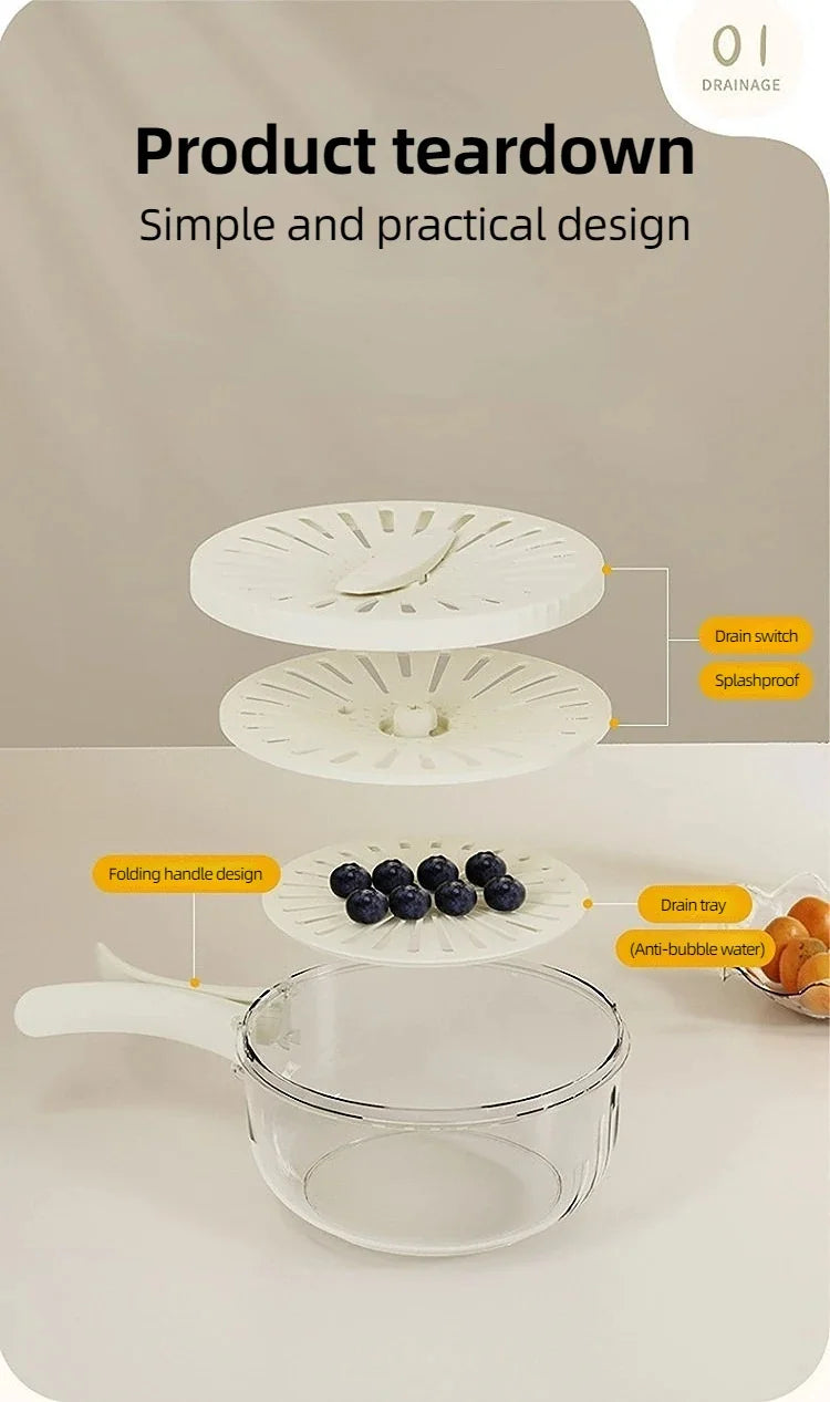 Fruit Drain Basket Foldable Handle Vegetable Washing Bowl Plastic Cleaning Colander Refrigerator Crisper Food Storage Container