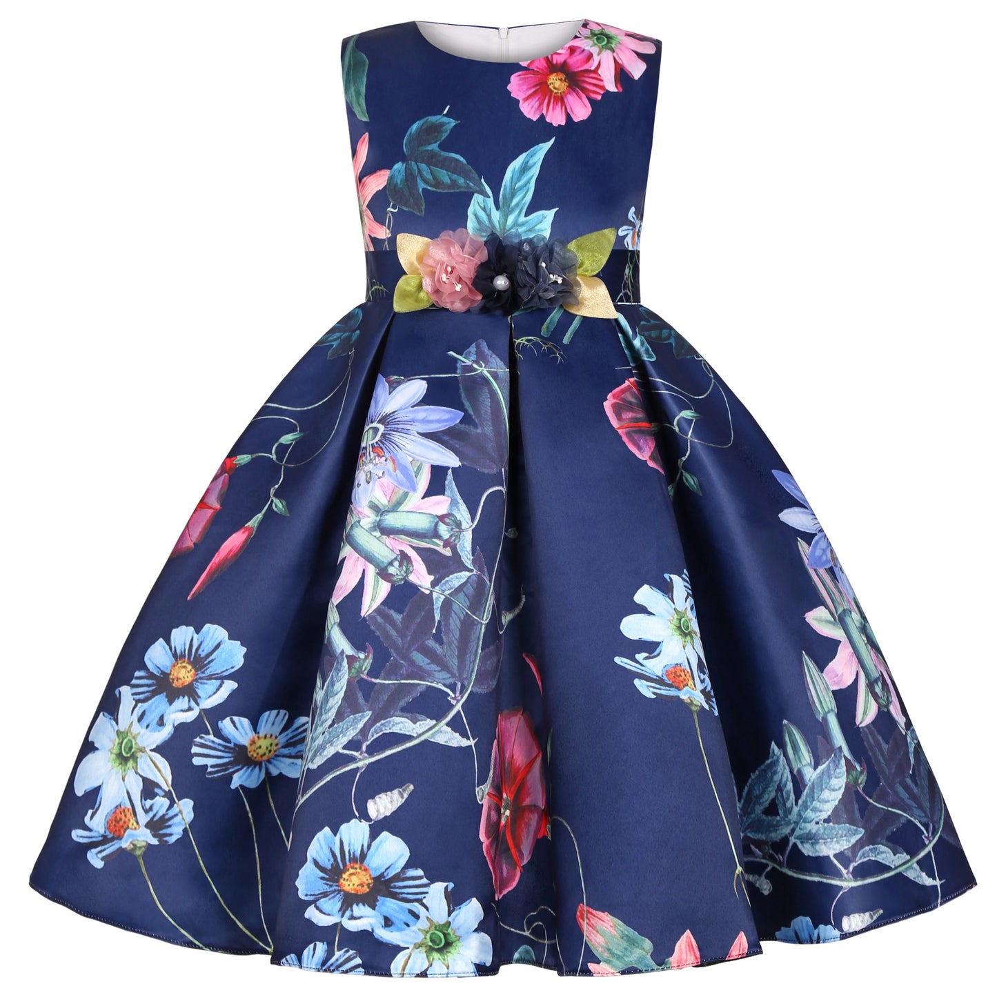 2025European and American children's new flower vintage print princess dress girl holiday party dress dress