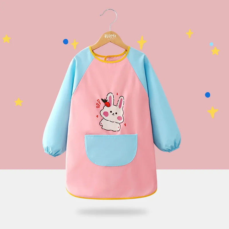 Cute Cartoon Infant Eating Bib Burp Cloths Painting Drawing Apron Long Sleeved Waterproof Children's Overalls Raincoat Supplies