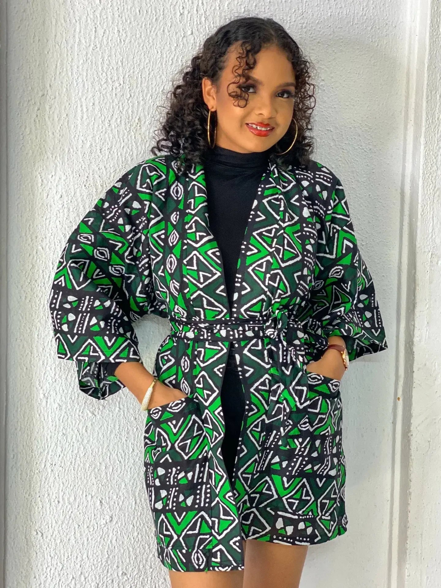 African  Printing Dress Women's Fashion Kimono Cardigan Coat Dashiki Geometric Belt Dress Plus Size Retro African Christmas Robe
