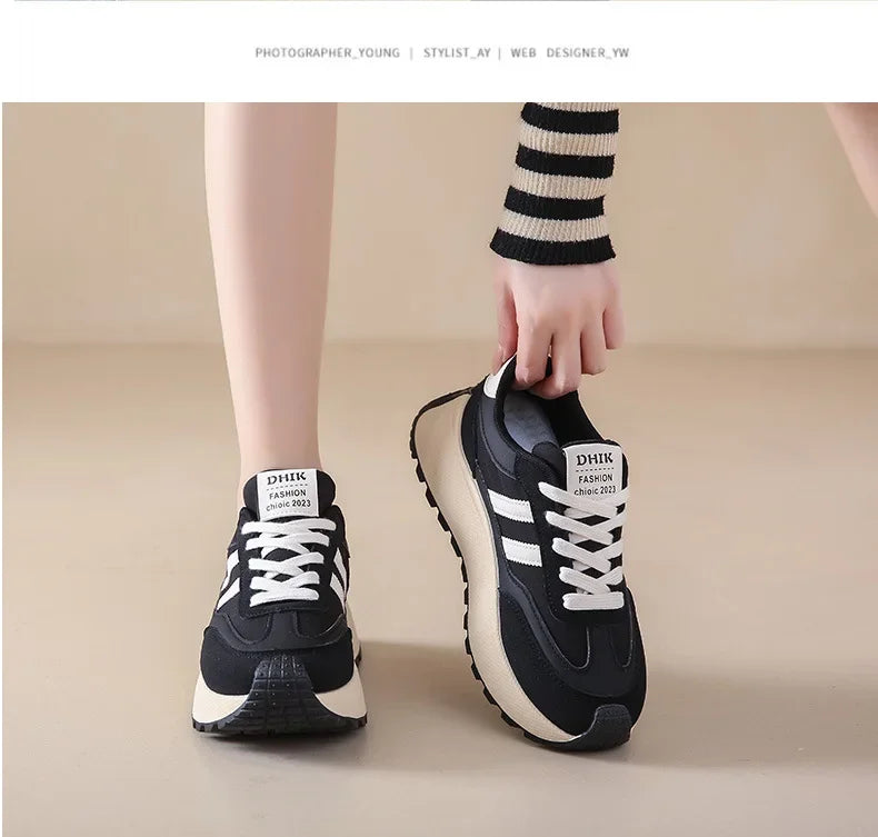 2024 autumn Spring Thick Bottom Women's Shoes Casual Patchwork Leather Sneakers Casual Vulcanised Shoes Ladies Chaussure Femme