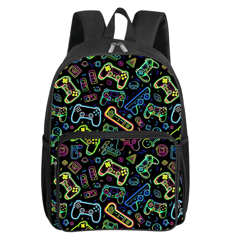 GamePad Pattern Square Front Pocket Backpack for Boy and Girls Best Gifts 3D Cartoon SchoolBags for Children