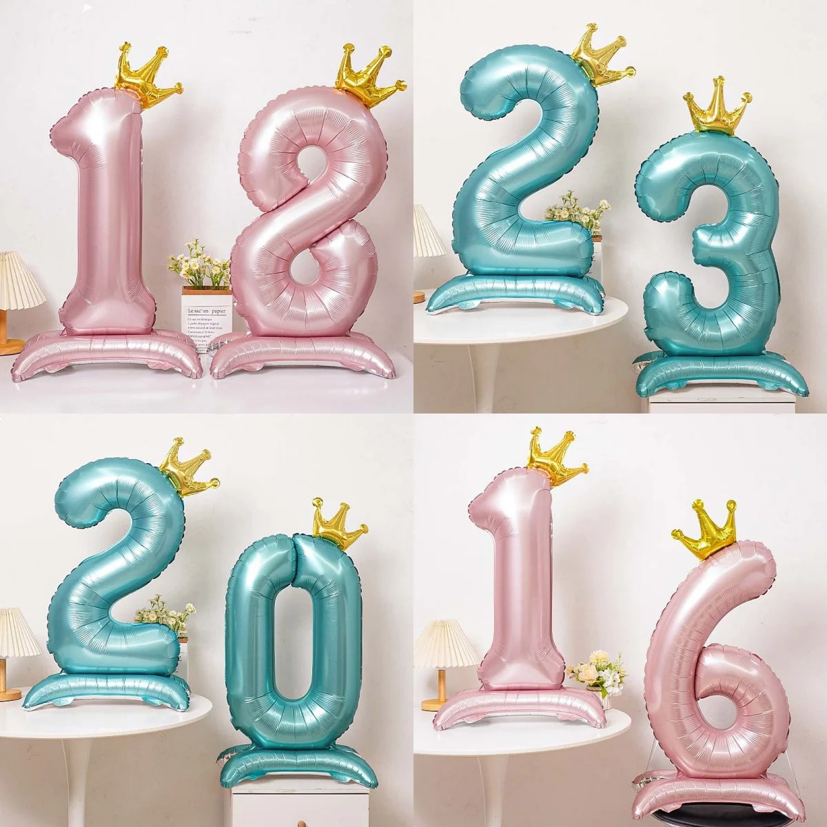 40 Inch Birthday Number Ballons New Girls Princess 10 TH Birthday Blue Crown Balloons Wedding Party Ballons Jumbo Number Balloon