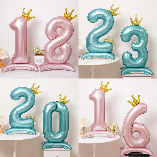 40 Inch Birthday Number Ballons New Girls Princess 10 TH Birthday Blue Crown Balloons Wedding Party Ballons Jumbo Number Balloon