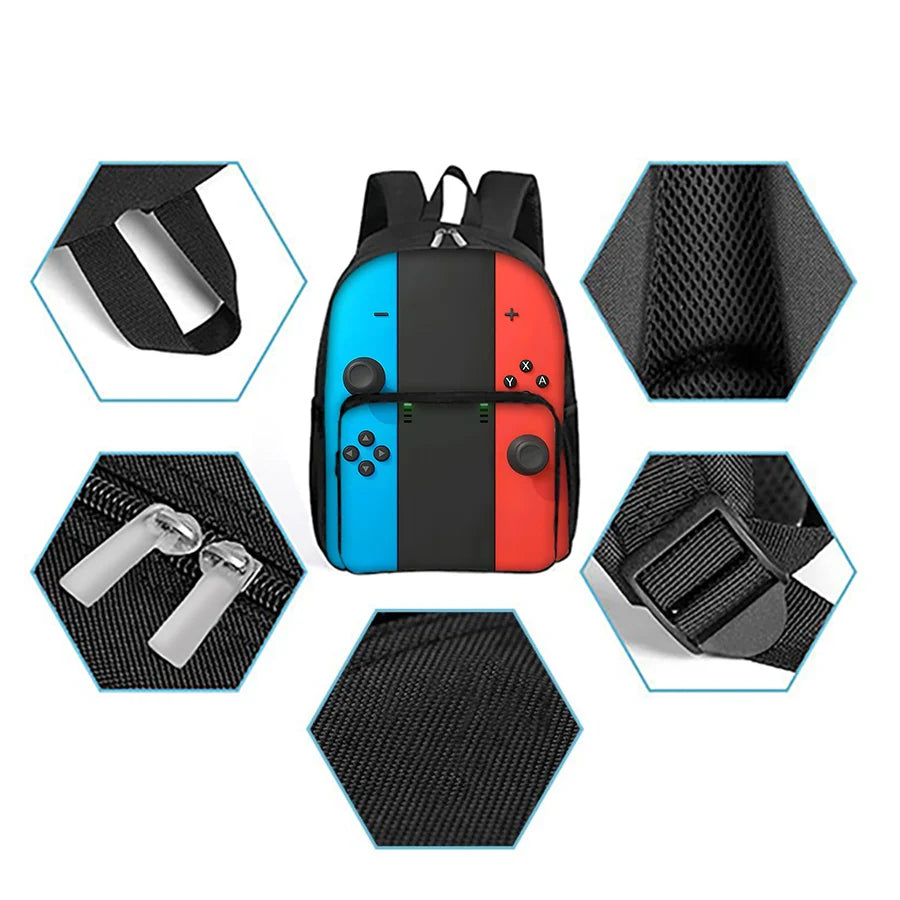 GamePad Pattern Square Front Pocket Backpack for Boy and Girls Best Gifts 3D Cartoon SchoolBags for Children